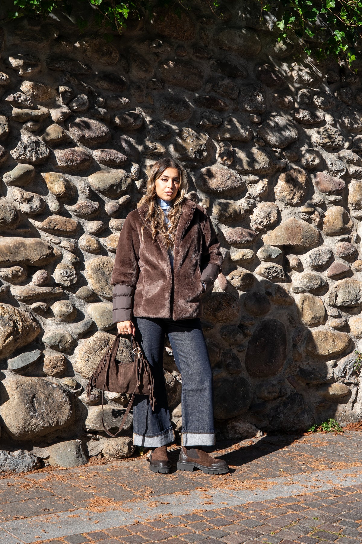 Borsa marrone suede frange