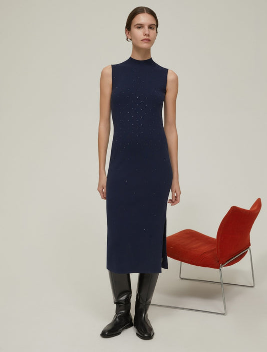 Abito in maglia con micro borchiette