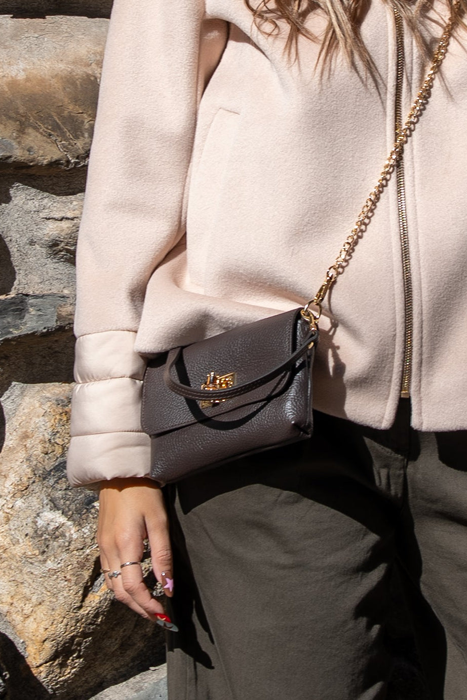Borsa mini in pelle marrone