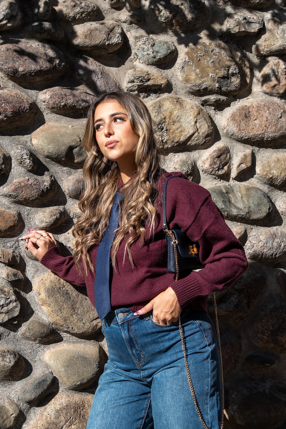 Borsa min in pelle blu