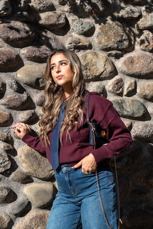 Borsa min in pelle blu