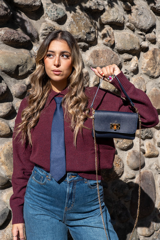 Borsa min in pelle blu