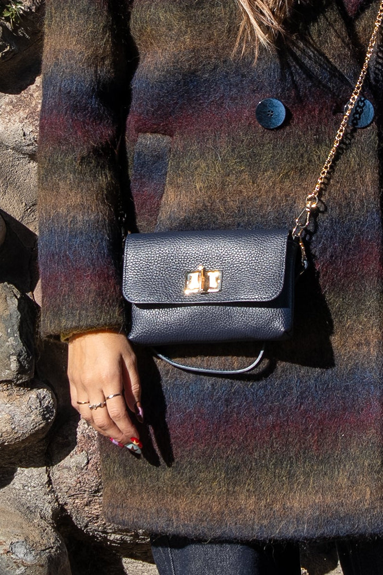 Borsa min in pelle blu