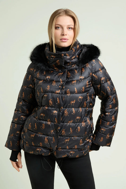 Piumino reversibile con stampa animalier