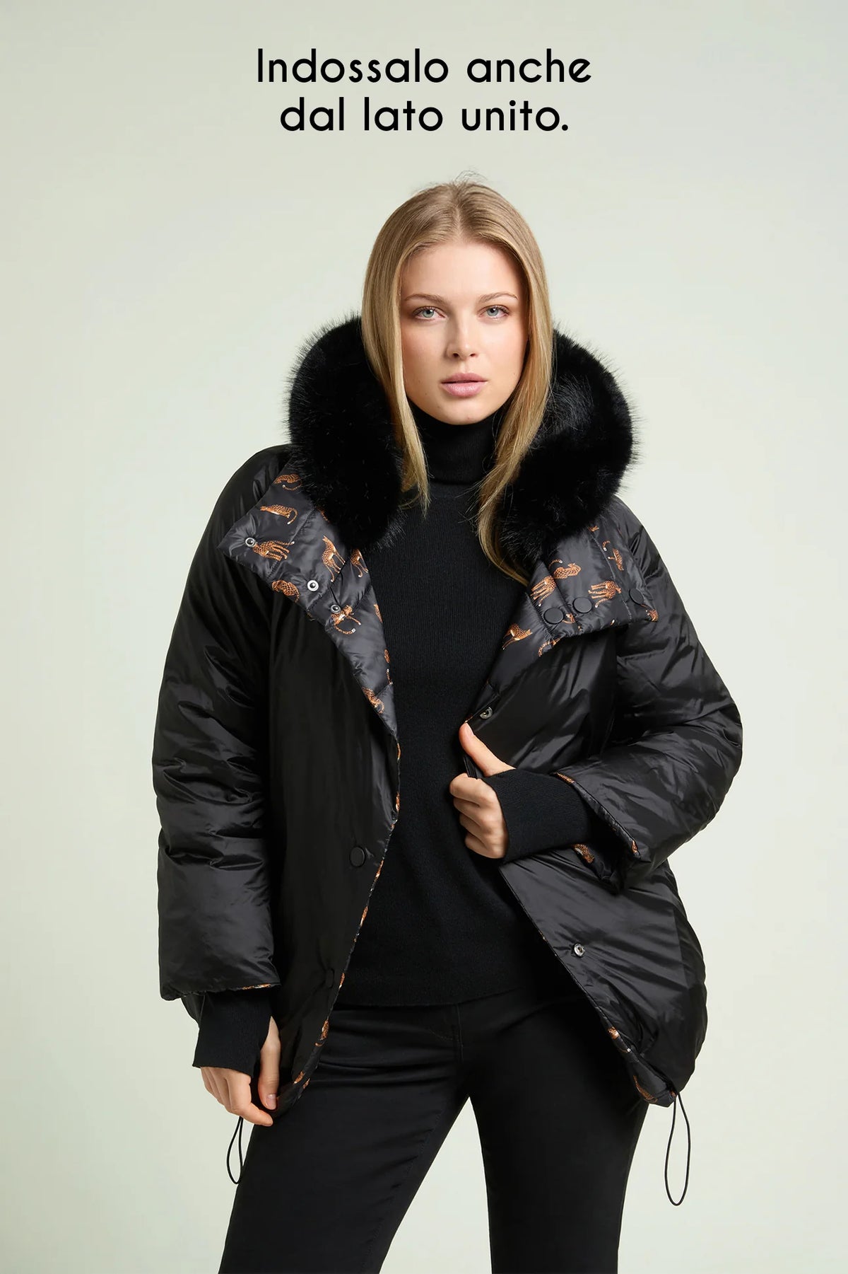Piumino reversibile con stampa animalier