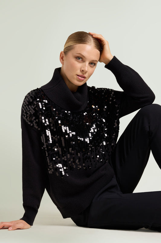 Luisa Viola Maglia ricamata con macro paillettes